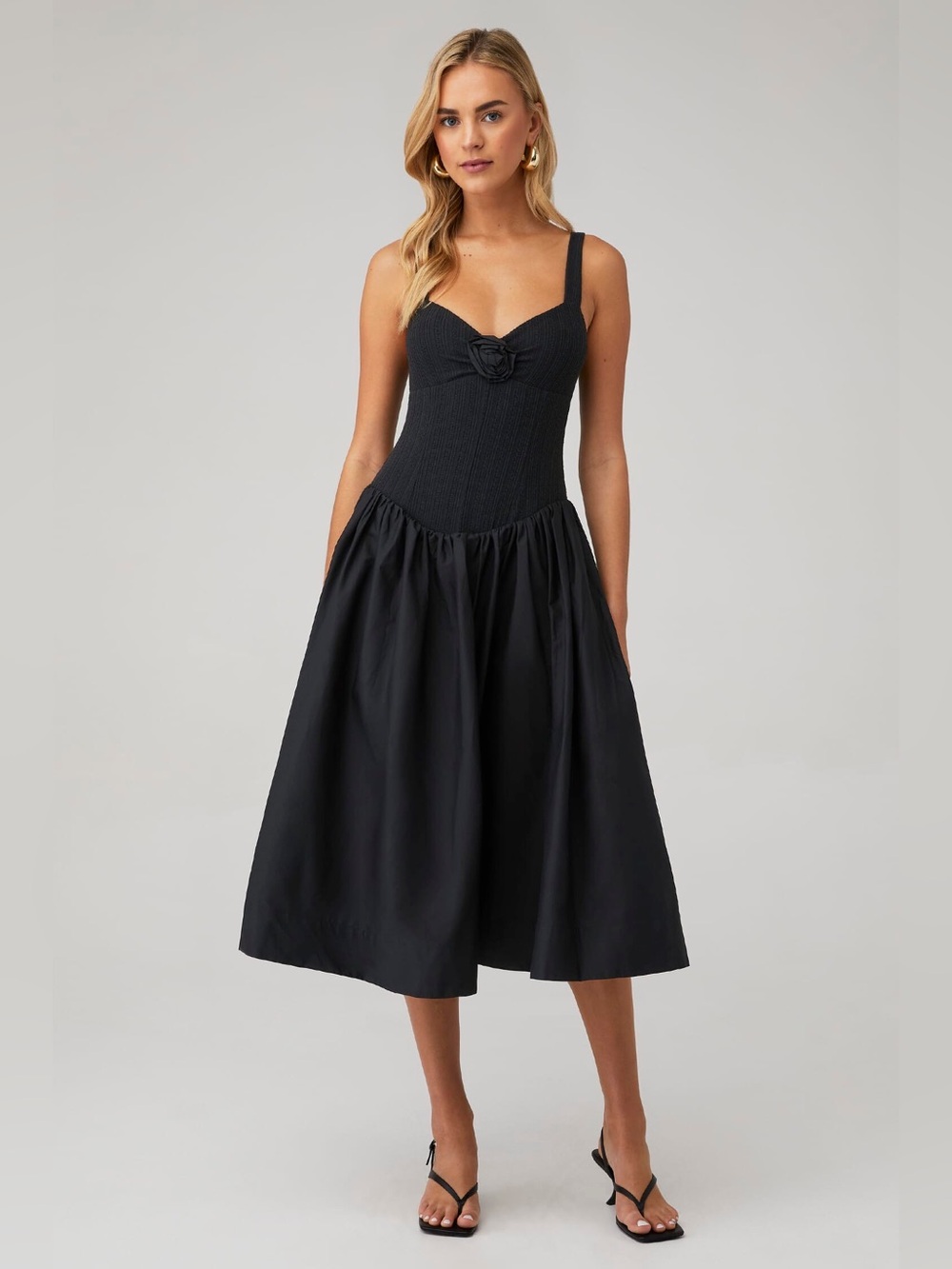 NEW! For Love & Lemons Billie Midi Dress Black Pointelle Poplin RomanticSize M